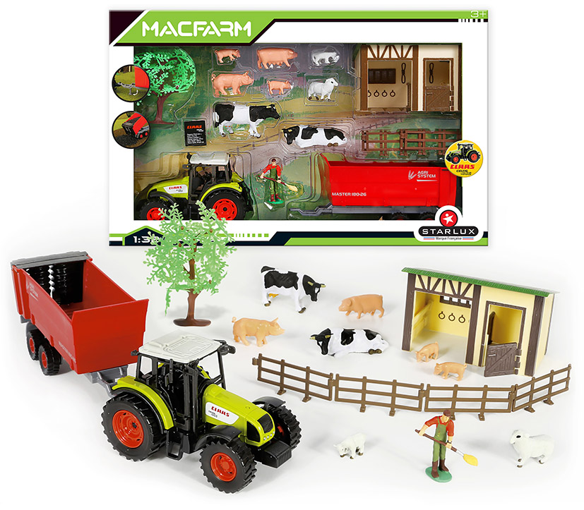 Coffret de Ferme avec Animaux et Tracteur CLAAS 1/32e - MACFARM- 802021