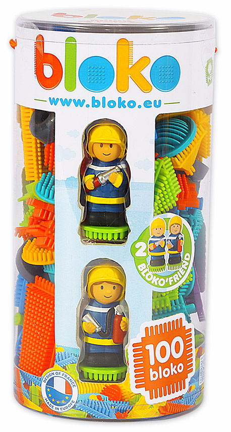 Tube de 100 Bloko avec 2 figurines 3D thème Pompier - BLOKO - 503667