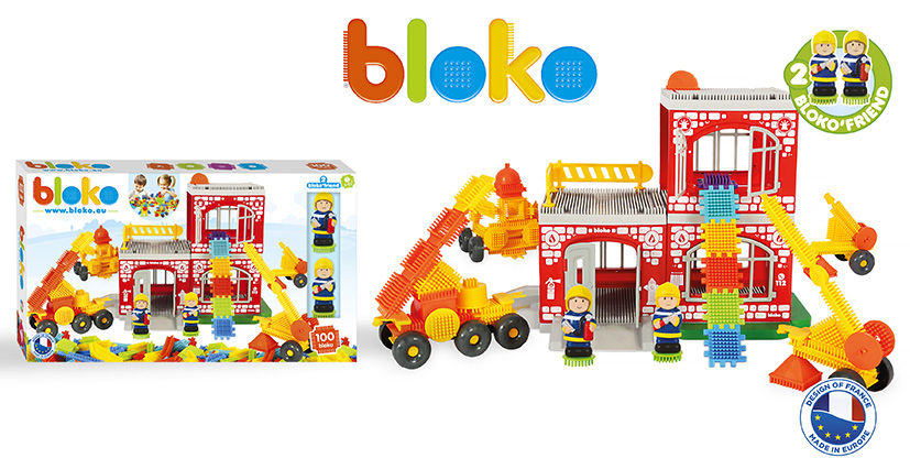 Coffret de 100 Bloko avec une caserne de Pompiers et 2 figurines 3D - BLOKO - 503635