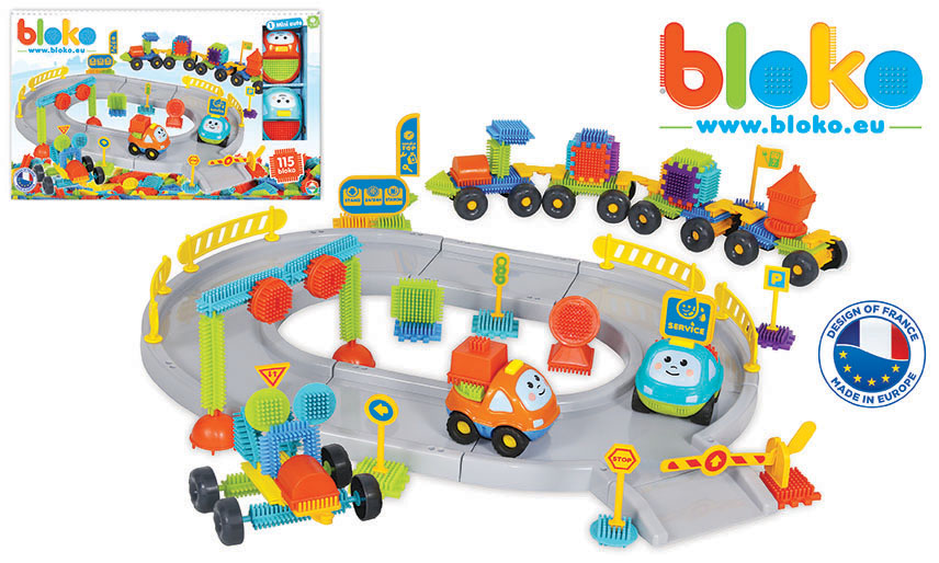 Coffret circuit de course auto avec 115 Bloko et 2 voitures de course - BLOKO - 503543