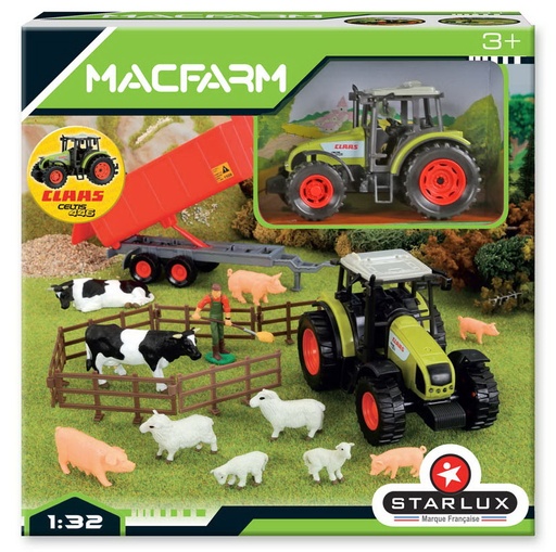 Set de Ferme avec Figurines, Tracteur et Remorques 1/32e - MACFARM - 802254