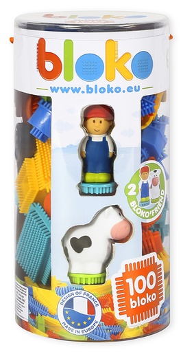 Tube de 100 Bloko avec 2 figurines 3D thème Ferme - BLOKO - 503662