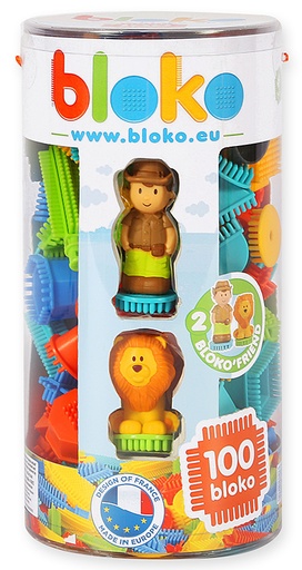 Tube de 100 Bloko avec 2 figurines 3D thème Jungle - BLOKO - 503663