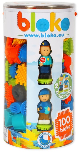 Tube de 100 Bloko avec 2 figurines 3D thème Police/Voleur - BLOKO - 503666