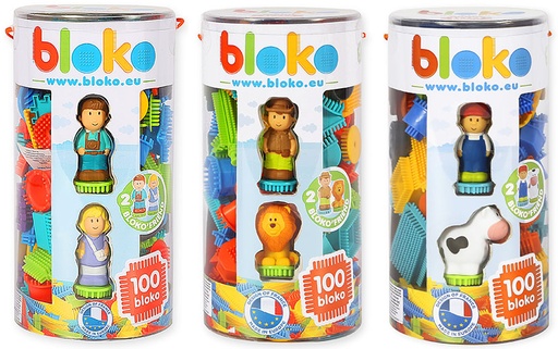 Tube de 100 Bloko avec 2 figurines 3D en assortiment Famille/Ferme/Jungle - BLOKO - 503733