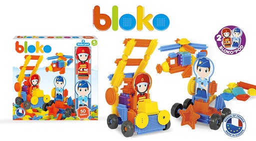 Coffret de 50 Bloko avec 2 figurines Pods Pompiers - BLOKO - 503540