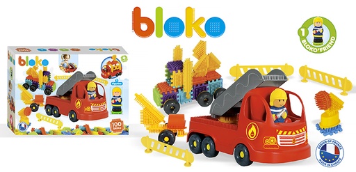 Coffret de 100 Bloko avec Camion de Pompier - BLOKO - 503692