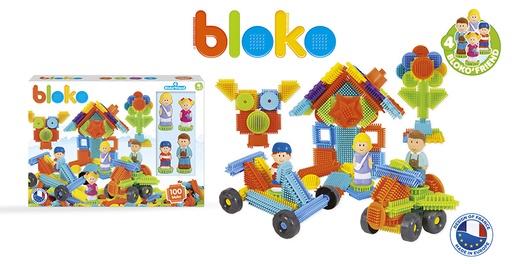 Coffret de 100 Bloko avec 4 figurines 3D Famille - BLOKO - 503627