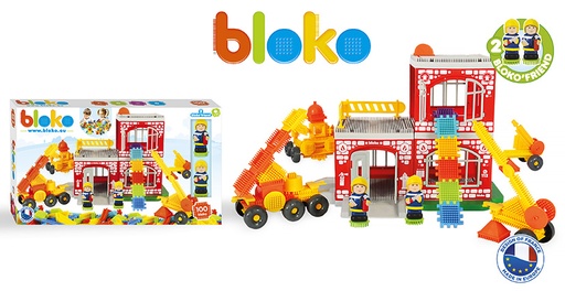 Coffret de 100 Bloko avec une caserne de Pompiers et 2 figurines 3D - BLOKO - 503635