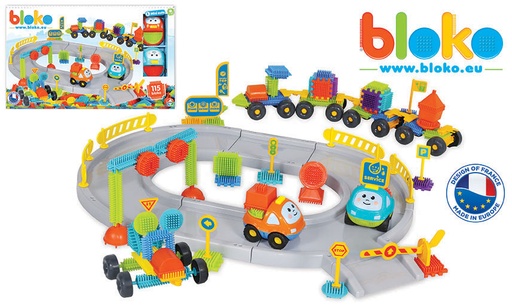 Coffret circuit de course auto avec 115 Bloko et 2 voitures de course - BLOKO - 503543